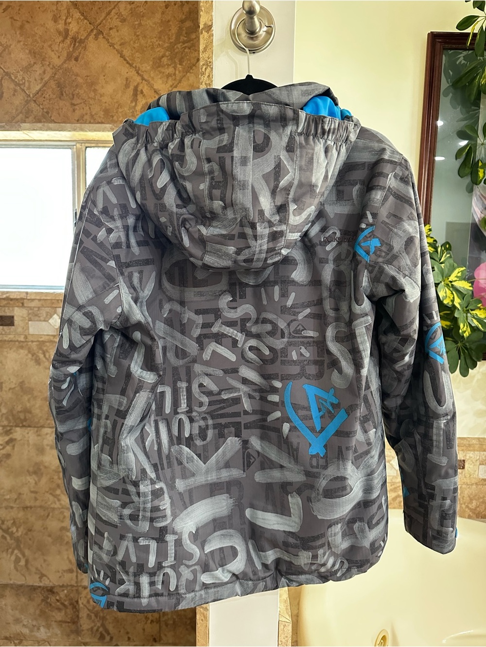 Quicksilver Logo Blue Black Gray Ski & Snowboard Jacket Coat Youth XL Size 16 - Picture 5 of 8